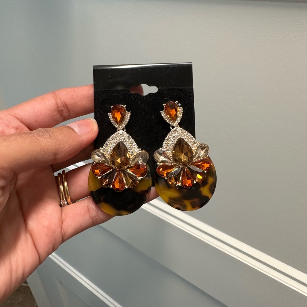 Tortoiseshell and Gold Drop Earrings